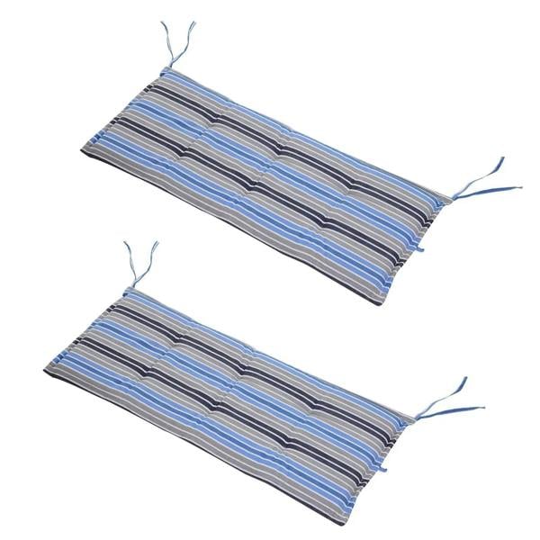 Swing chair cushion set of 2 with blue and gray striped covers and corner ties