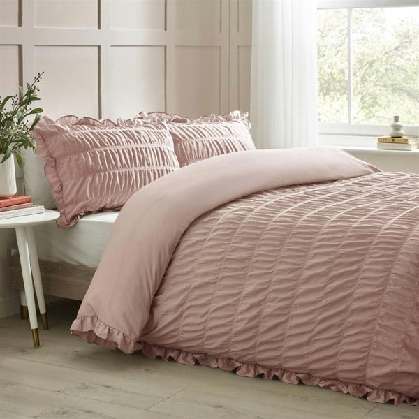 Catherine Lansfield Seersucker Frill Pink Duvet Cover Set
