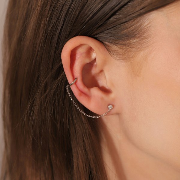 Gold Trip Chain Link Ear Cuff Single Stud Earring