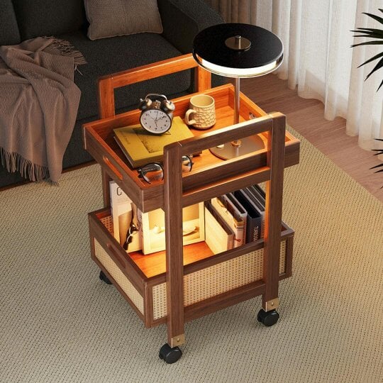 Havendro Multi-functional Wooden Storage Cart with Wheels for Snacks and Essentials