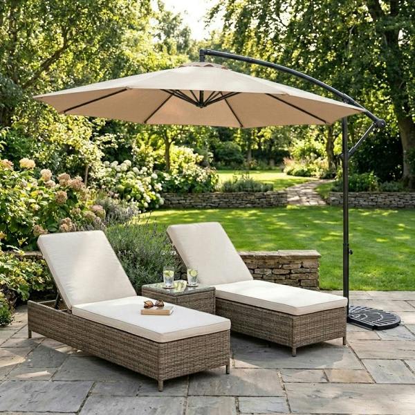 Monstershop Cantilever Parasol 3m With Half Fan Base – Beige