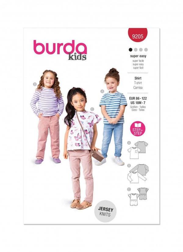 Burda Sewing Pattern 9205 Tops For Kids, 18M-7 (86 - 122) - Easy