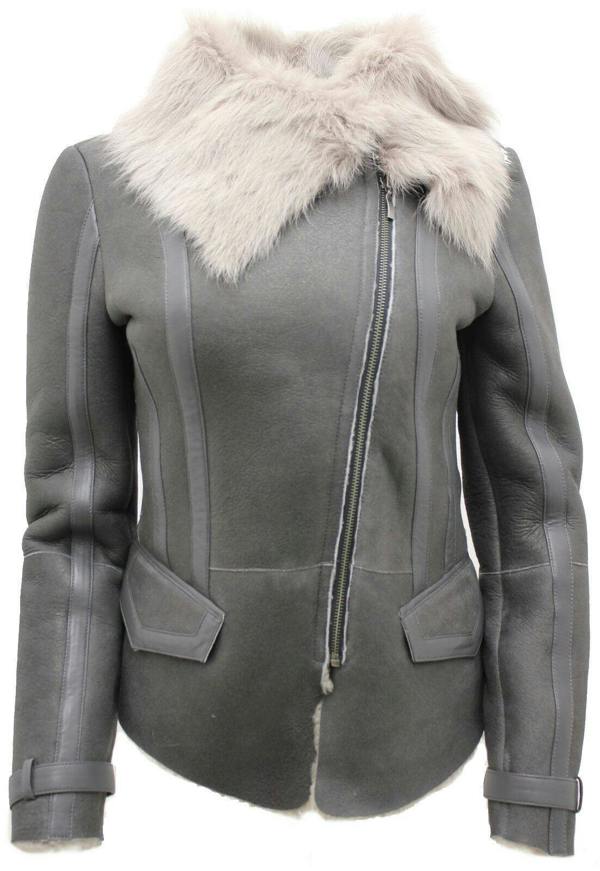 Infinity Leather Womens Grey Toscana Shearling Flying Jacket-Teresina