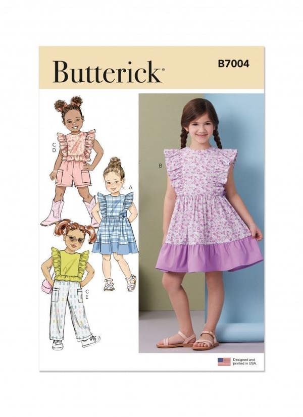 Butterick Sewing Pattern 7004, Dresses, Tops, Shorts, Trousers for Kids, A (3-4-5-6-7-8) - Intermediate