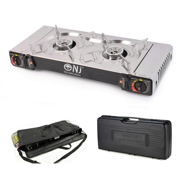 Portable gas stove with carrying case and carrying bag
