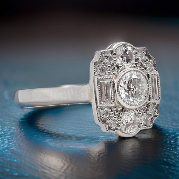 Vintage Tom A platinum Diamond plaque ring