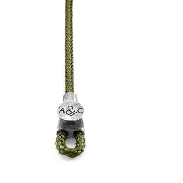 Anchor & Crew Khaki Green Dundee Silver and Rope Bracelet 