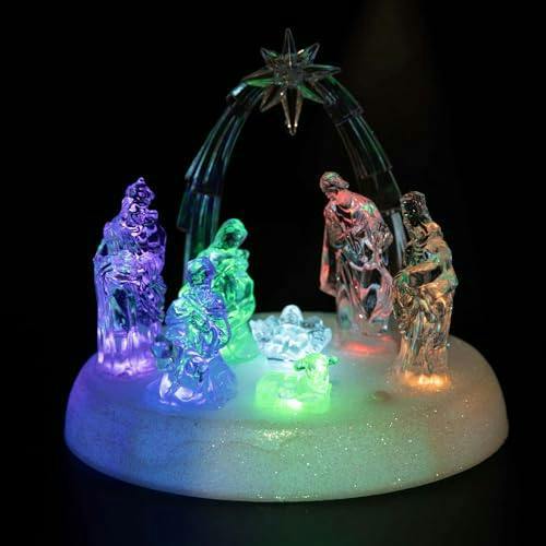 20cm Christmas Pre-Lit LED Musical Nativity Scene Acrylic Sculpture Battery Operated Light Up Xmas Tabletop Home Decorations image 6