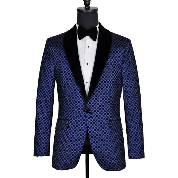 David WeJ Washington Jacquard Velvet Shawl Lapel Blazer - Blue