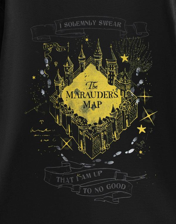 Harry Potter Unisex Black The Marauder's Map Short Sleeved T-Shirt