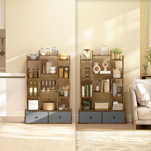 Wyld Haus Nero Wooden Brown 12 Compartment Storage Unit With Drawers