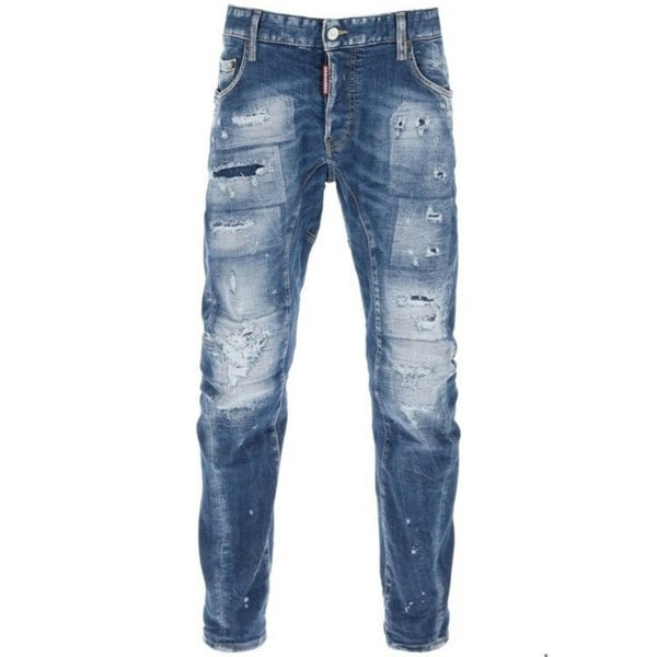 Dsquared2 Tidy Biker Jean Paint Splash Reinforced Ripped Blue Jeans