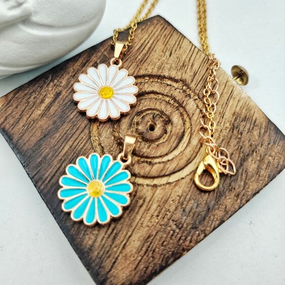 The Colourful Aura Colourful Blue Sunflower  Indie Boho Daisy Floral Charms Choker Summer Necklace