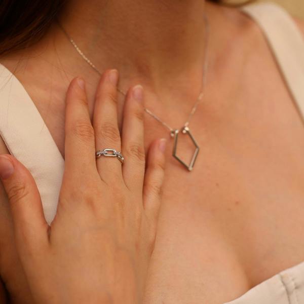 Spero London Sterling Silver Pave Chain Ring
