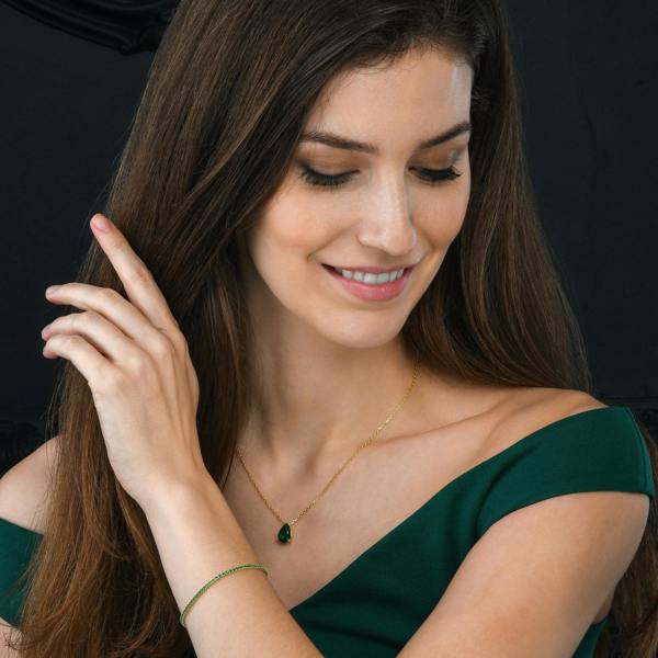 namana Gold Plated Skinny Green Tennis Bracelet for Women
