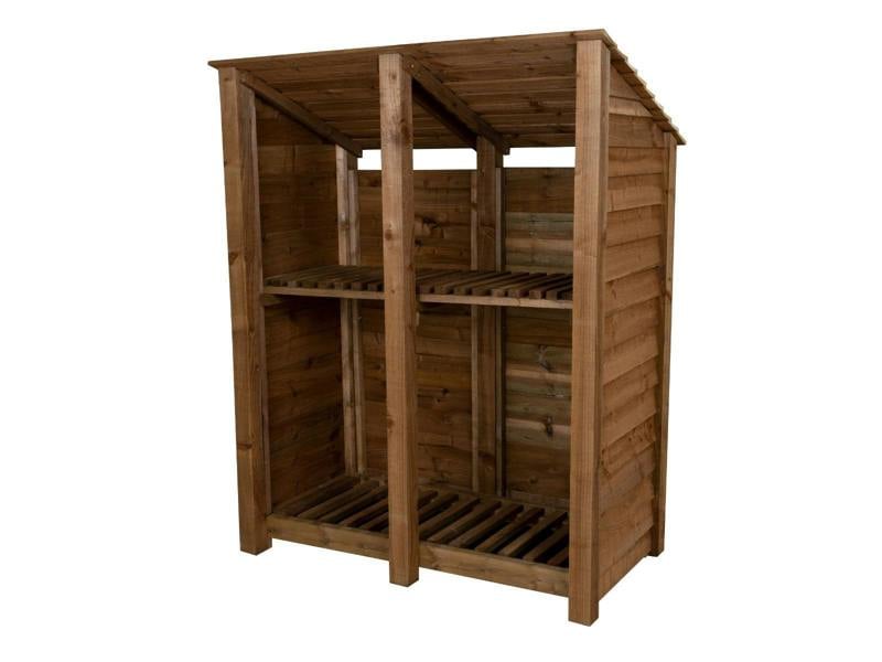 Arbor Garden Solutions Wooden Log Store (Roof Sloping Back) with Shelf W-146cm, H-126cm or 180cm, D-88cm - Brown Finish