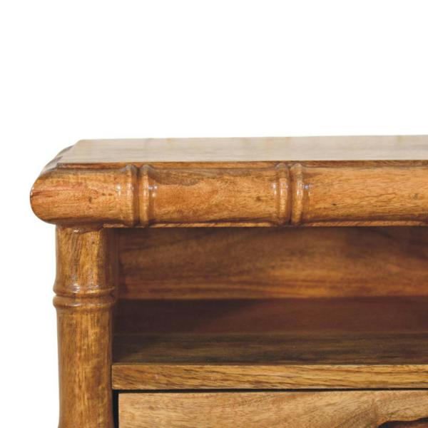 Artisan Furniture Solid Wood Bamboo Open Bedside in Amber Oak Finish, 1 Drawer & 1 Shelf, Brown