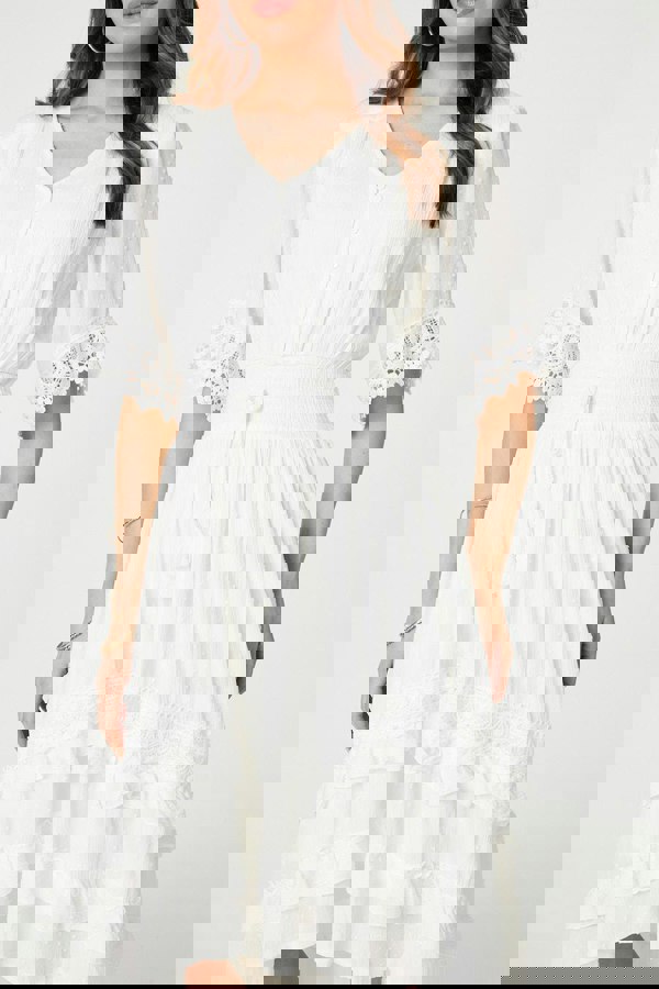 White | Lace Trim 3/4 Sleeve High Low Sundress