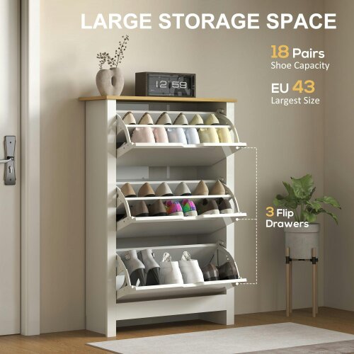 Wyld Haus Dorane Lake High Gloss White Slim Shoe Cabinet With 3 Flip Drawers