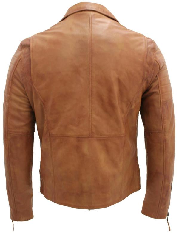 Infinity Leather Mens Slim Fit Brando Style Cross Zip Leather Biker Jacket