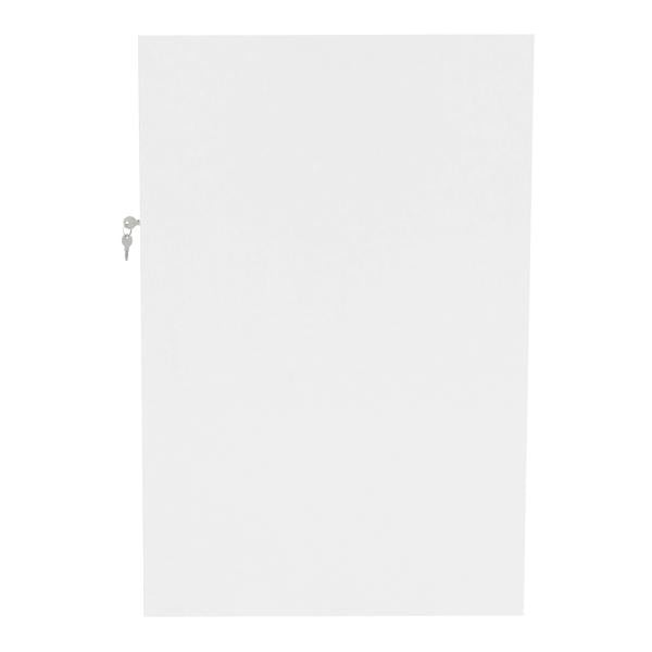Sleek white LED shop counter set featuring a smooth finish, modern design, and secure locking mechanism for added safety