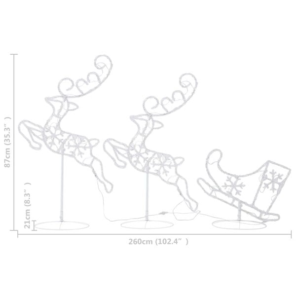 Berkfield Acrylic Christmas Flying Reindeer&Sleigh 260x21x87cm Warm White