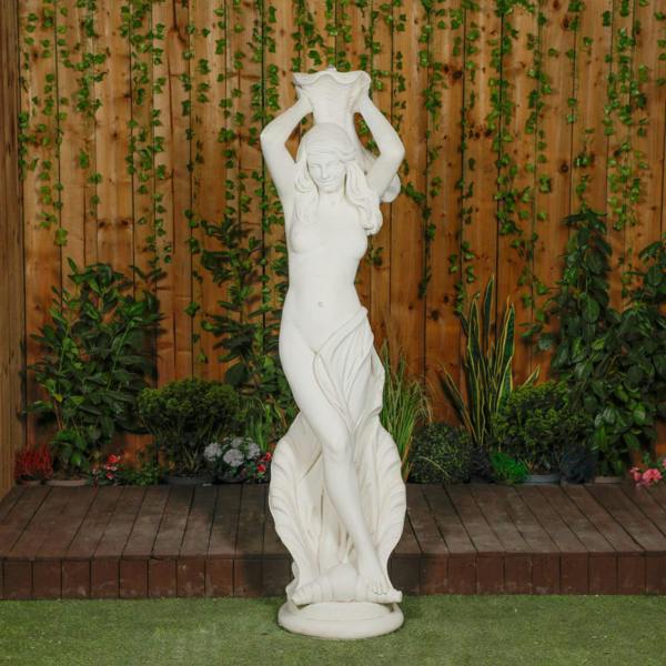 Large White Stone Lady Statue holding Shell Water Feature 