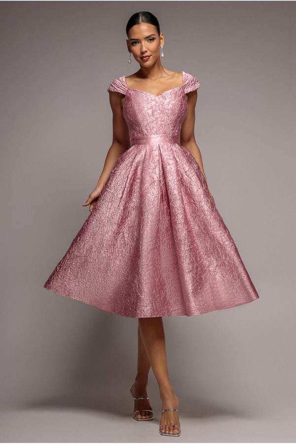 Crushed Satin Sleeveless A Line Midi Dress - Blush Pink DR4551