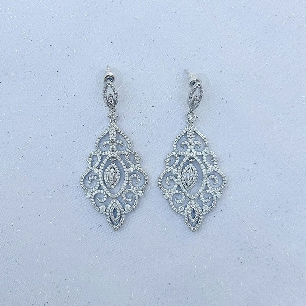 Statement Earrings Long Drop Earrings with Crystal silver