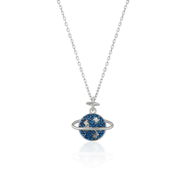 Spero London Blue Jewelled Saturn Necklace Sterling Silver