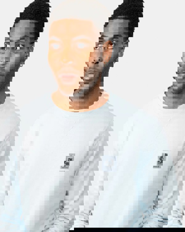 Belstaff Mens Crew Neck Sweatshirt With Logo Patch - Sky Blue - CHO - Designer Mens Sweatshirts