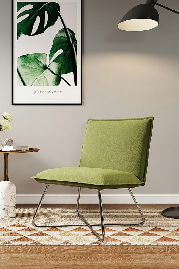 Living and Home Modern Linen Accent Chair with Metal Base