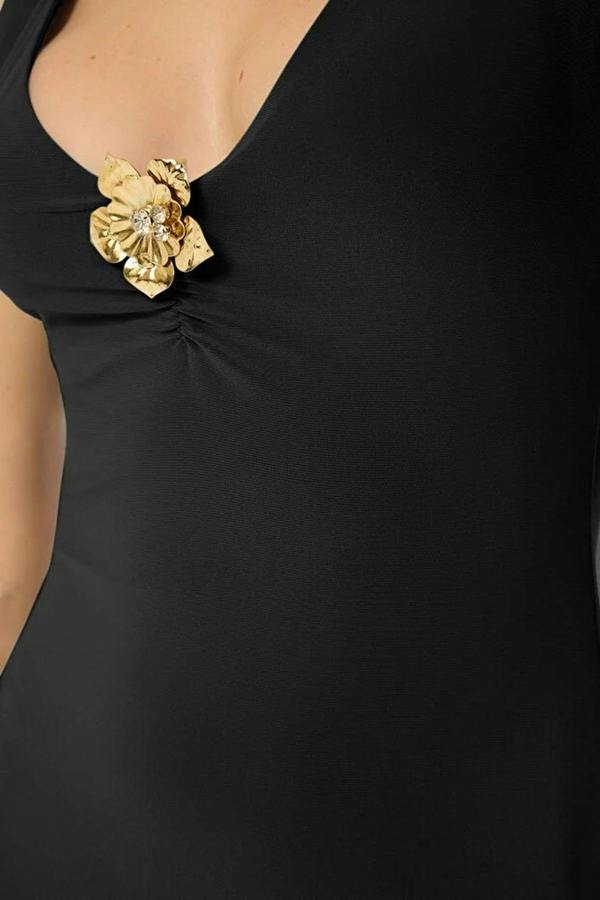 WOVCOR Plain Straight Cut Knitted Maxi Evening Dress with Accessory Details