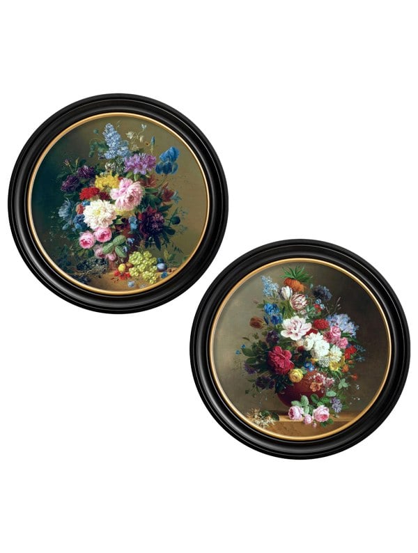 Exceptional Art c.1812 Still Life of Flowers - Round