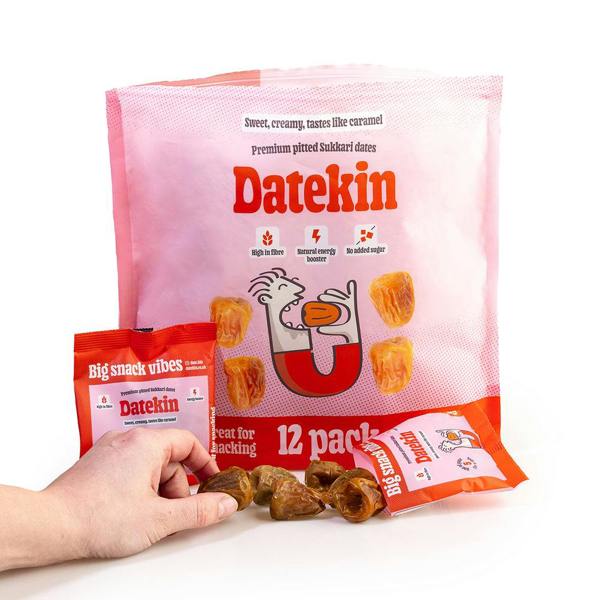 Datekin Sukkari Dates Family Bag (12 x 30g Packs) – Premium Soft Golden Dates | Healthy on-the-go Snacks | 100% Natural Superfood