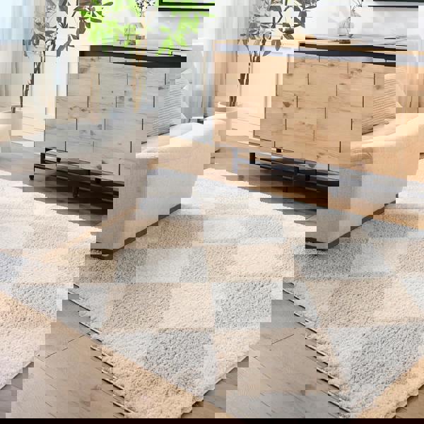 Livabliss Fossay Shag-Washable Beige High Pile Diamond Rug