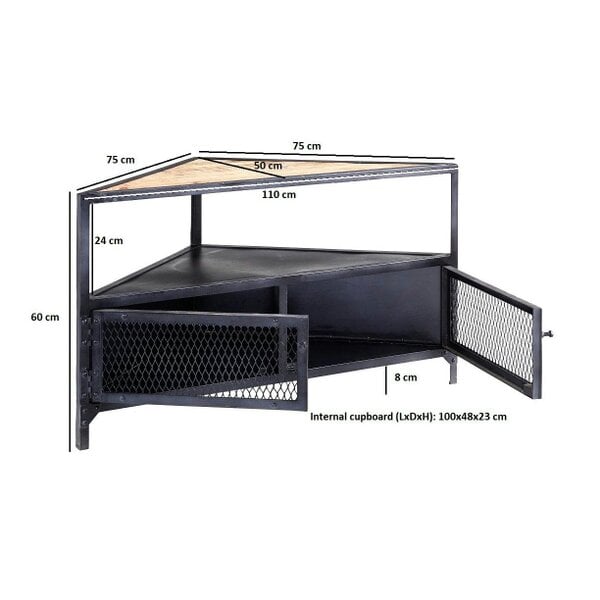 Wyld Haus Oulu Small Industrial Reclaimed Wood and Metal Vintage Corner TV Unit 2 Doors