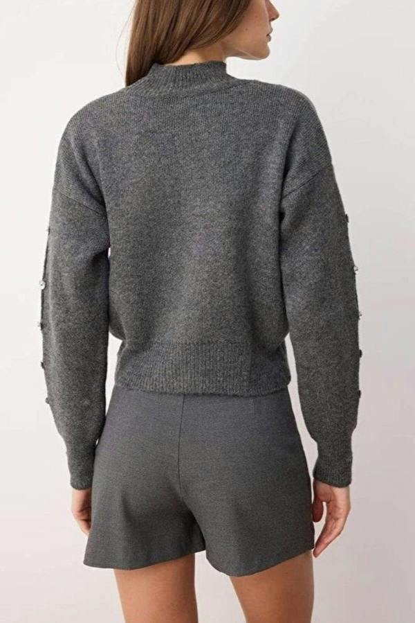 WOVCOR Soft Textured Button Detailed Knit Sweater