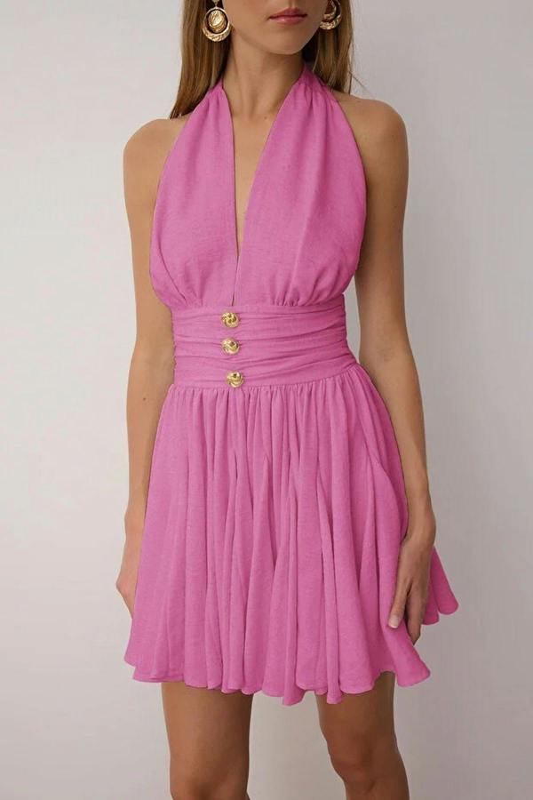 WOVCOR Skater Mini Dress with Button Detail