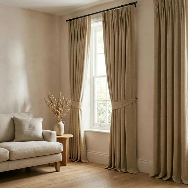 Kent made-to-measure curtains in Caramel, styled in a living room