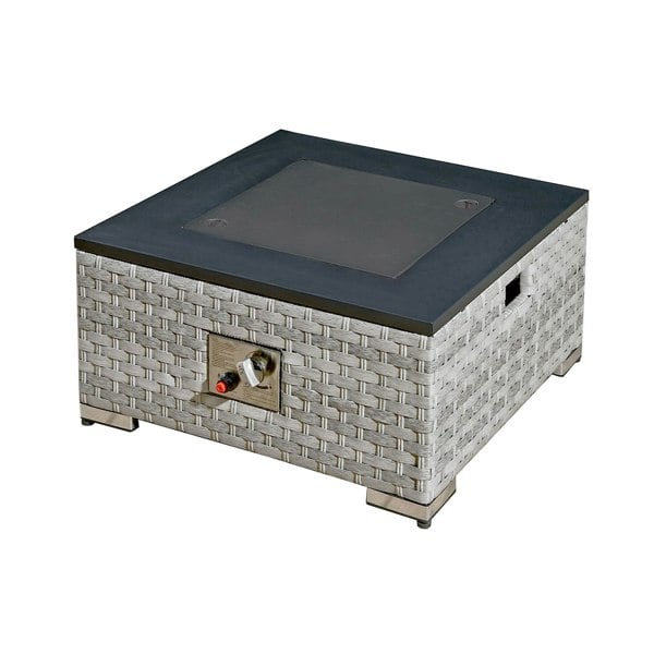 RoyalFire Royal Fire Icarus Rattan Firepit Coffee Table in Dove Grey with Iron Top