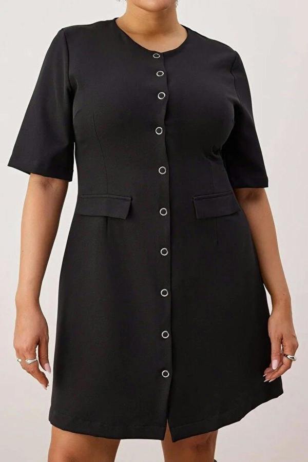 WOVCOR Buttoned Mini Woven Plus Size Dress