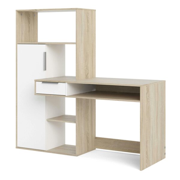 Wyld Haus Billabong White and Oak Wood Office Desk 1 Drawer 1 Door