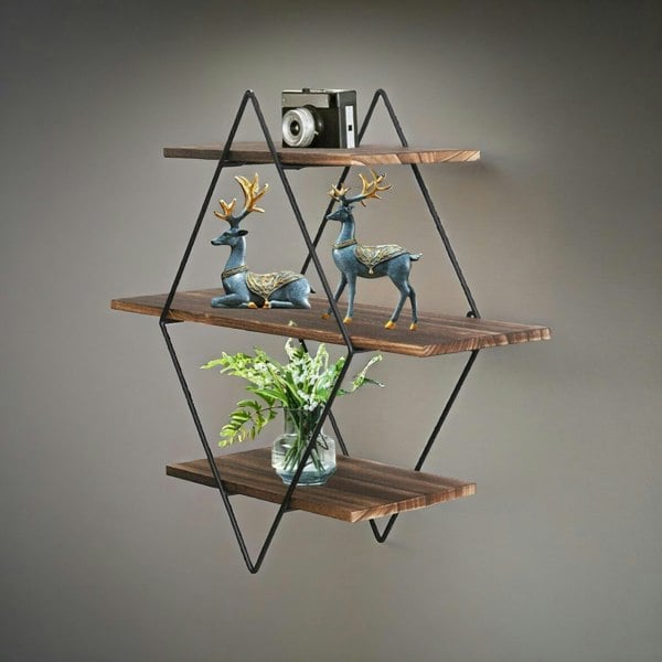 Rafaelo Mobilia Industrial 3 Tier Wooden Diamond Shape Floating Shelf