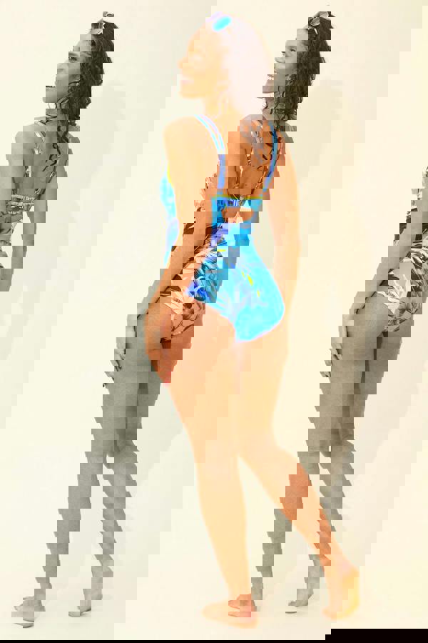 Blue Leaf Swimsuit Full Back