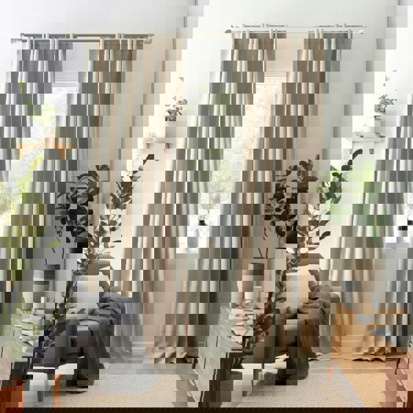 Beige Eyelet Total Blackout Thermal Curtains - 46 x 63 Inch Drop - 2 Panel Image 5
