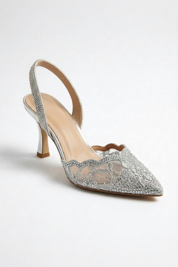 ikrush Genevieve Embellished Lace Mesh Pointed Heels