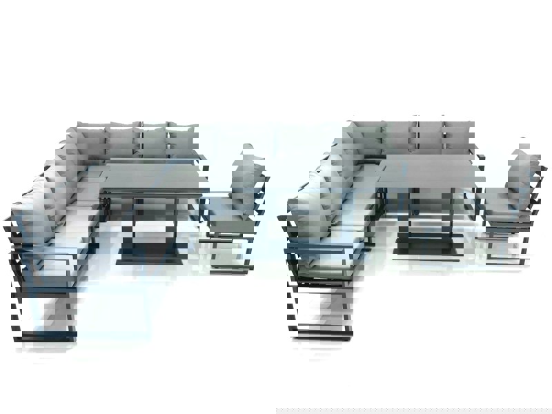 Fimous 8 Seater Outdoor Aluminum Garden Furniture Set Corner Sofa Rising Lifting Dining Table Sets Dark Grey