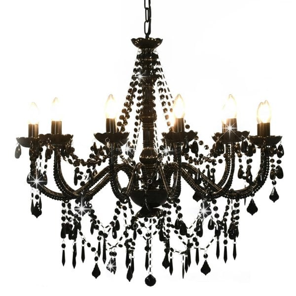 Berkfield Chandelier with Beads Black 12 x E14 Bulbs