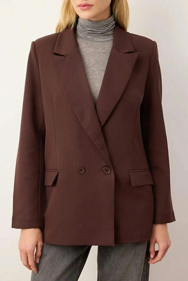 WOVCOR Lined Double-Breasted Woven Blazer Jacket